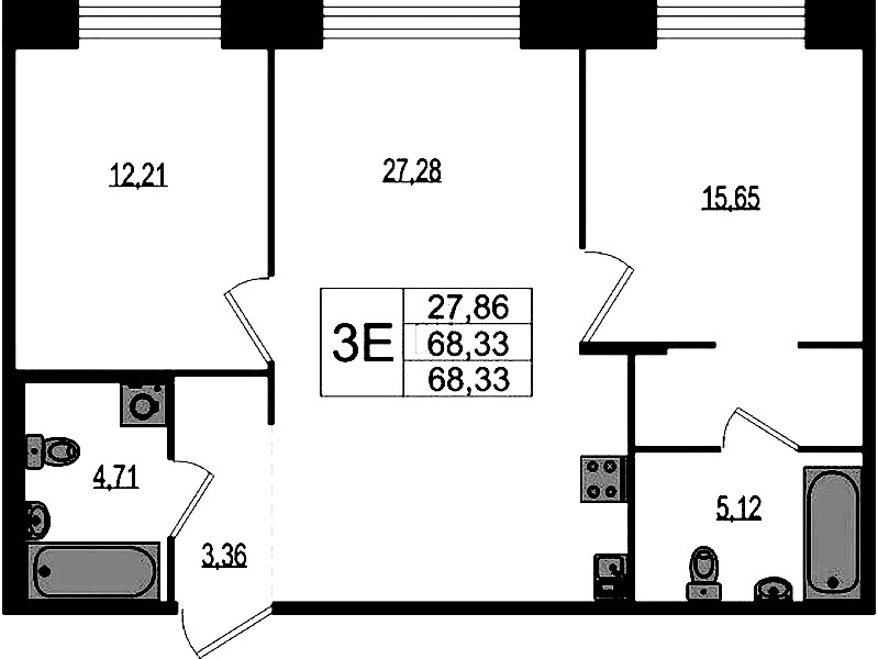 2-комнатная квартира 68.33 м², 1/4 эт., ЖК «Ranta Residence»